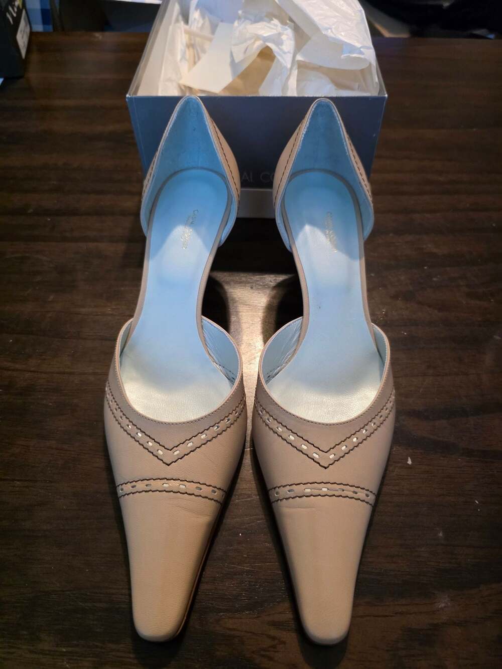 Casual Corner Carin Beige Leather Pointed Toe D'Orsay Kitten Heel Pumps 9M